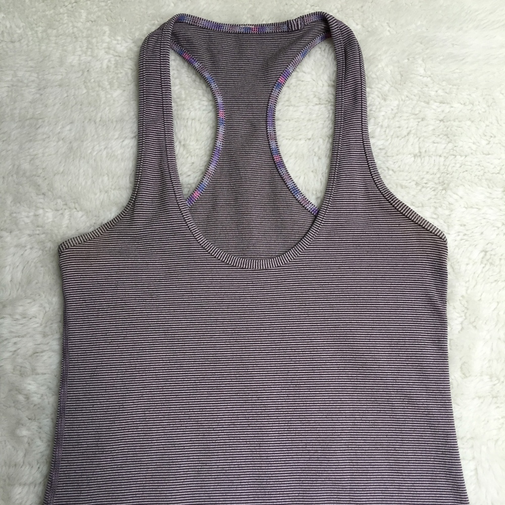 Lululemon Cool Racerback Striped Purple Tank Top 2 - Picture 3 of 5
